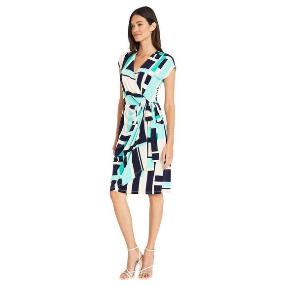 Maggy London The Collins Tie Wrap Short-Sleeve Geometric Dress Career Women's 0 - Picture 9 of 9